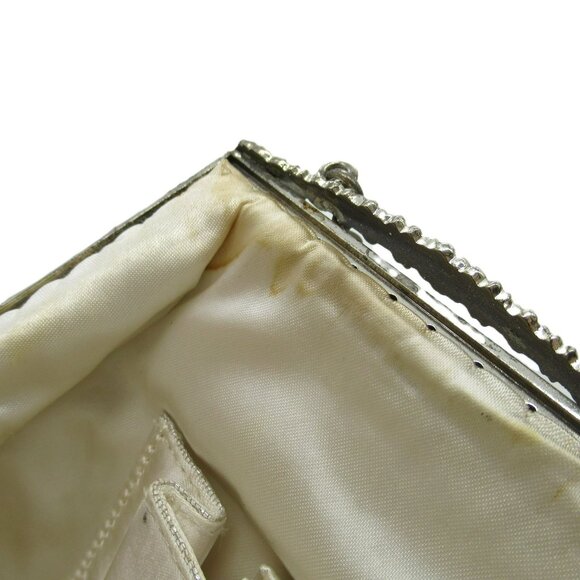 Antique Beaded Purse Heavily Beaded with Silvered Mercury Glass Beads Silver - Picture 9 of 12